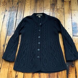 Inis Crafts Women’s M/L Ireland Black Merino Wool Cable Knit Cardigan Sweater
